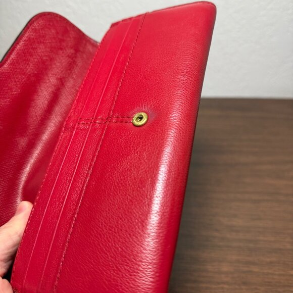 Coach Taylor Leather Checkbook Wallet Fold Over Snap Front Red Gold Y2K Classic - Picture 5 of 12